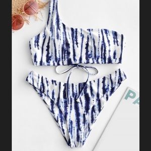 ZAFUL Tie Dye Lace Up One Shoulder Bikini L